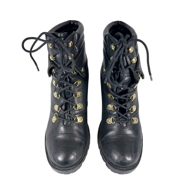 GUESS! BLACK VEGAN LEATHER, SILVER HARDWARE LACE-UP HEAVY TREAD BOOTS! SZ 8.5M - Picture 4 of 11